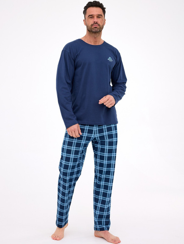 124/314 North Cornette Herrenpyjama, Marineblau – Baumwolle, lange Ärmel