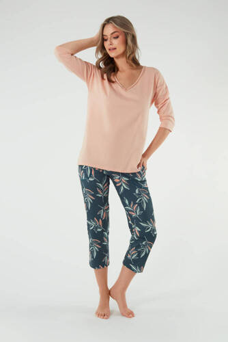 Julietta Damen Schlafanzug 3/4 Ärmel, 7/8 Hose Italian Fashion - lachs/print