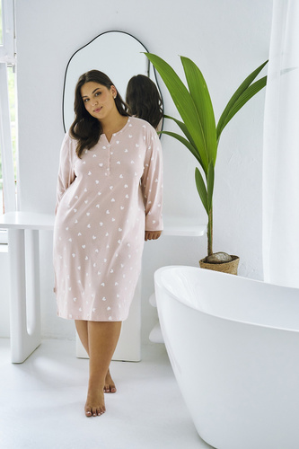 Nori 3469 Taro Nachthemd – Rosa, Baumwolle, lange Ärmel, femininer Komfort für die Nacht