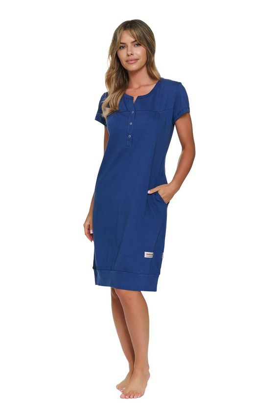 Nachthemd Doctor Nap 4348 zum Stillen, 100% Baumwolle, Schwangerschaftsmodell, Indigo