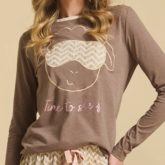 Deborah Sorbetto Damenpyjama – braun mit Schaf