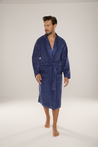 868 Edler Herren-Bademantel aus Velours De Lafense - elegant, weich, hochwertig, Denim