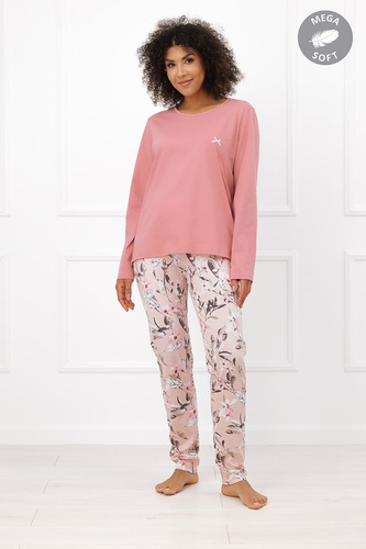 Italian Fashion Kafelia Damen-Pyjama Mega Soft lang mit Blumenmuster und Schleife