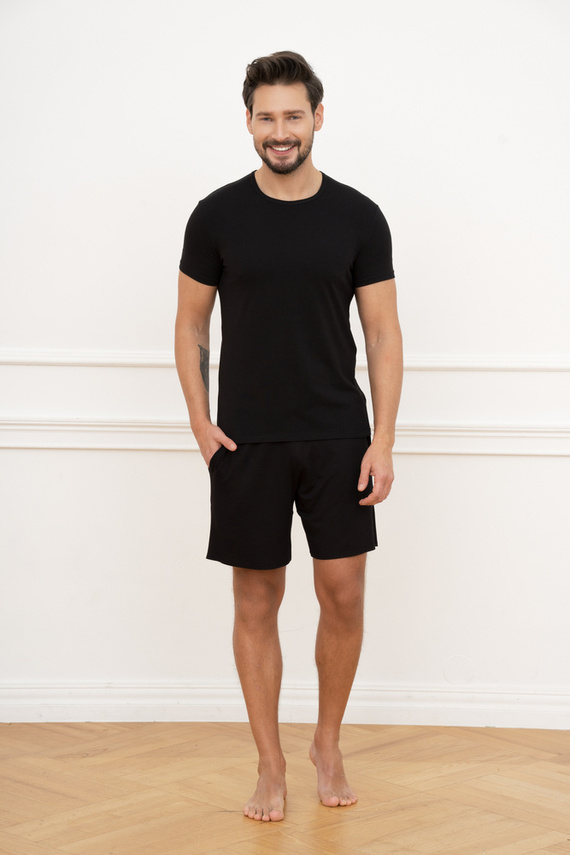 Ikar Herren Kurzarm-T-Shirt Italian Fashion - schwarz 