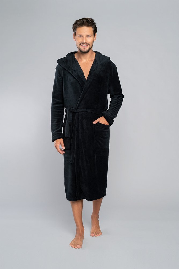 Mimas Herren Bademantel mit Kapuze Italian Fashion - navy blau