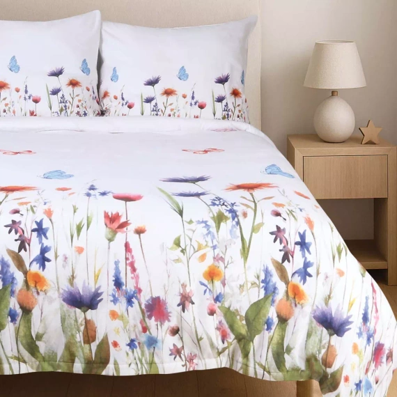 31512/1 Flannelette Darymex-Flanellbettwäsche, weiß, bunte Blumen – Set, 100 % Baumwolle, warm und weich