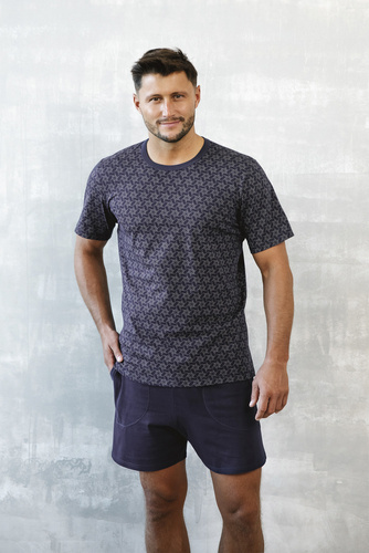 Ricardo Herren Schlafanzug mit kurzen Ärmeln, Shorts Italian Fashion - navy blau/print