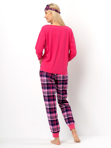 Damenpyjama LNS 491 Key fuchsia – Baumwolle, lange Ärmel, Flanellhose