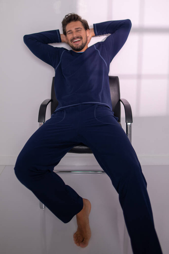 Salomon Herren Schlafanzug mit langen Ärmeln, lange Hose Italian Fashion - navy blau/blau