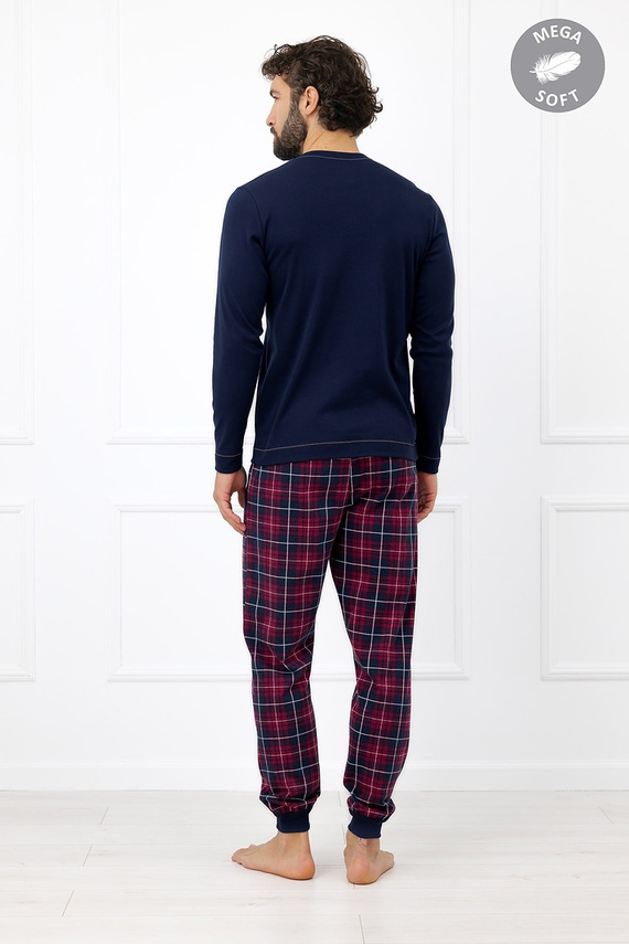 Italian Fashion Brajan Herren-Pyjama Mega Soft, lang, kariert-hose, marineblau
