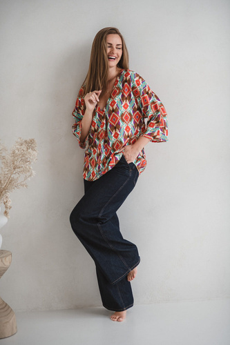 Bahama Mama Milk&Love Umstands-Stillbluse mit Boho-Print – Viskose, 3/4-Ärmel, Übergröße