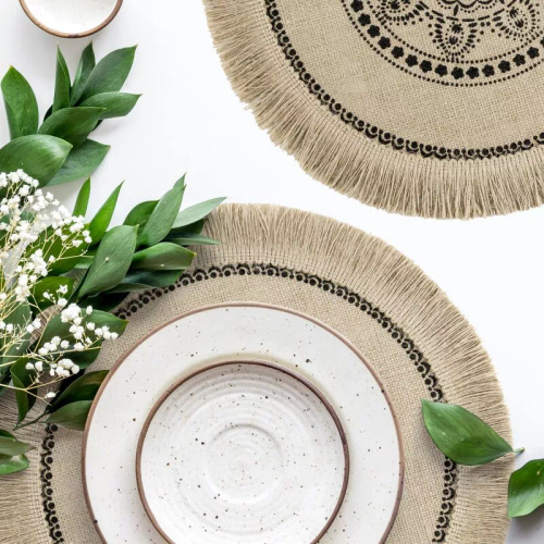 Eurofirany Tischset elegante Platzmatte unter Teller Glamour Stil Elsa natural
