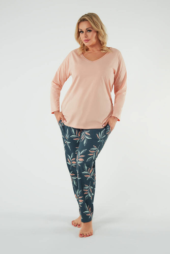 Julietta Damen Schlafanzug langarm, lange Hose Italian Fashion - lachs/print 