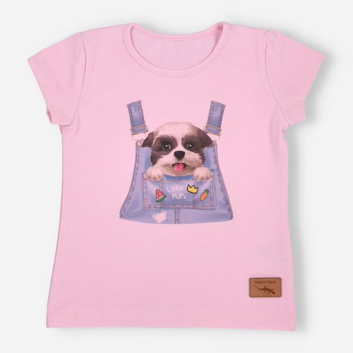 KAR-4004/ROZ Mädchen-T-Shirt mit kurzen Ärmeln Lagarto Verde rosa