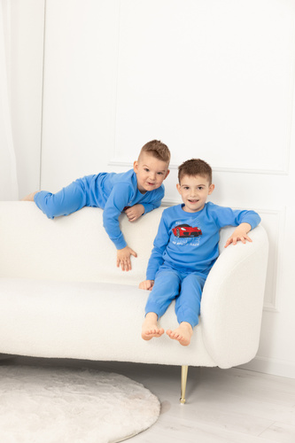Schlafanzug Gordo für Jungen - Baumwolle, lange Ärmel und Hose mit Kordelzug Italian Fashion - blau