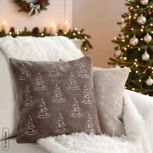 CHP308 Eurofirany Weihnachtskissenbezug 45x45 mit 3D-Pailletten Sternen beige