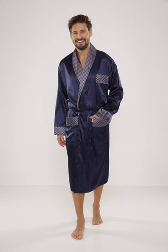 940 Forex Herren-Bademantel aus Satin - navy blau