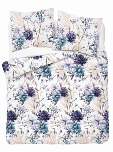 5222 Eine Satinbettwäsche mit Aquarellblumen in Lavendeltönen von Detexpol