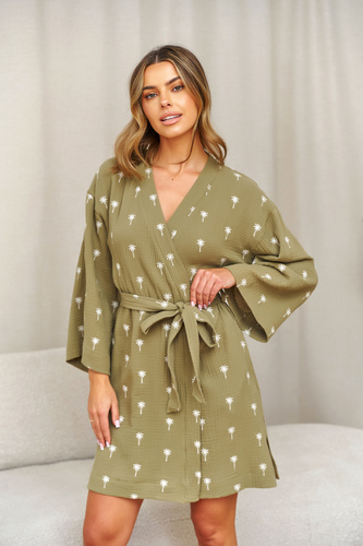 Damenbademantel Doctor Nap 7418 Musselin Baumwolle – olivgrünes Kimono