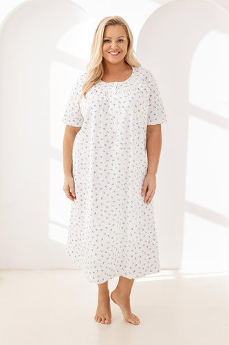 Nachtkleid 019 Regina – lang, aus Baumwolle, mit Knopfleiste | Eleganz und Komfort