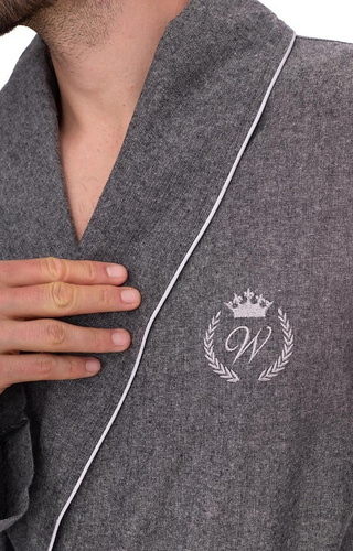 2532 Zeus Herrenbademantel L&L Grau – Lang, Baumwolle, Melange, Klassisch