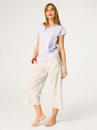 Key LNS 986 Damen Baumwollpyjama 3/4 Violett Ecru