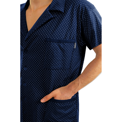 Kurzärmliger Herrenpyjama mit Reißverschluss von Sesto Senso – marineblaue Anker