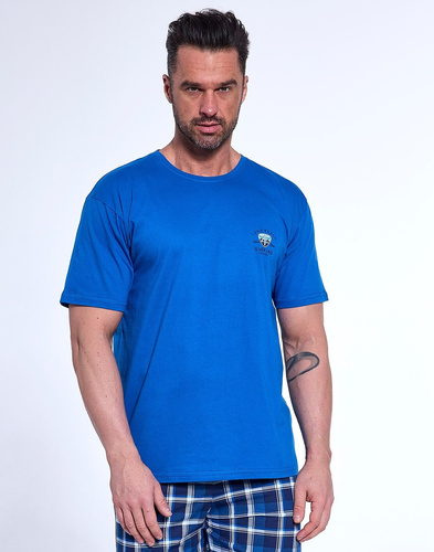 326/187 West Herren-Kurzarmpyjama, Cornette-Shorts, blau