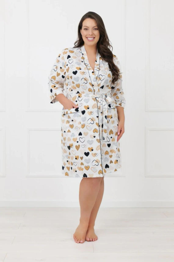 Damen Bademantel Soreno Italian Fashion – Baumwolle, 3/4-Arm, Bindegürtel