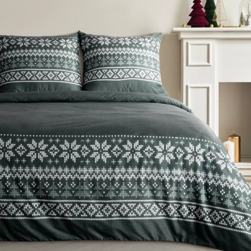 Jaremy Mikrofaser-Weihnachtsbettwäsche Eurocurtains grün – verziert mit einem Aufdruck im skandinavischen Stil