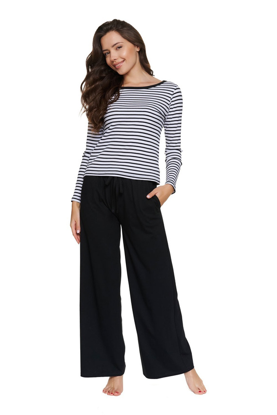 Damen-Pyjama Doctor Nap 7538 aus Baumwolle, lang, schwarz-weiß gestreift