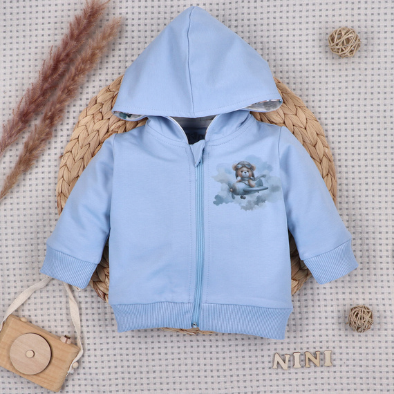 NINI Baby Bear Pilot Baby Sweatshirt aus Bio-Baumwolle mit Reißverschluss ABN-5751/BLE