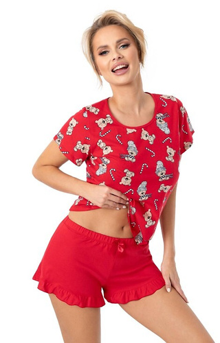 Bear Short Donna Damenpyjama – Baumwolle, festlich, mit Rüschen