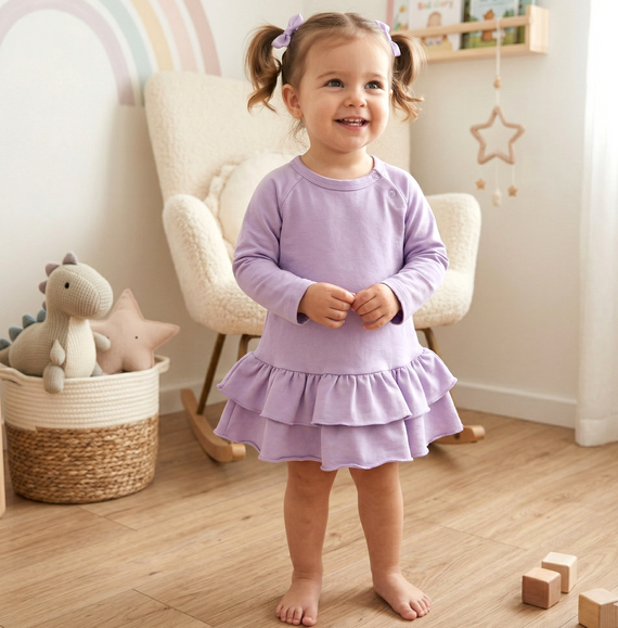 ABN-5487 Underwater World Nini Babykleid – Bio-Baumwolle, lila, lange Ärmel