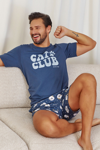 7204 „Cat Club“ Doctor Nap Herren-Pyjama – tiefblau