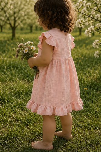Mamatti SA50406 rosa leichte und luftige Kinder Musselin Kleid