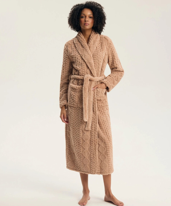 Henderson Gina 45401 Damen Bademantel weich mit Bindegürtel und Taschen Sand
