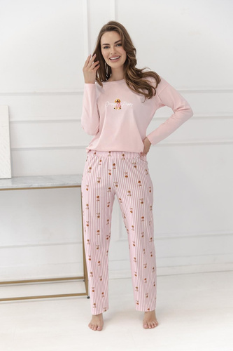 Damen-Pyjama Taro Nola 3623 Rosa 100% Baumwolle Langarm mit Hundemotiv