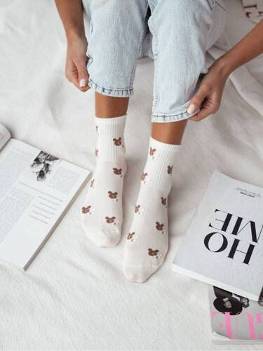 200-142 Teddy Bear Heads Milena Damensocken – ecru