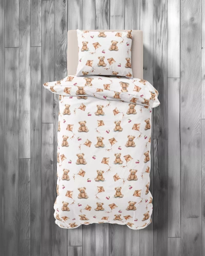 5453 A Teddybär Kinder-Baumwollbettwäsche Detexpol beige