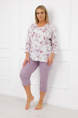 Italian Fashion Mariella Damenpyjama 3/4 aus 100% Baumwolle mit Blumenmuster