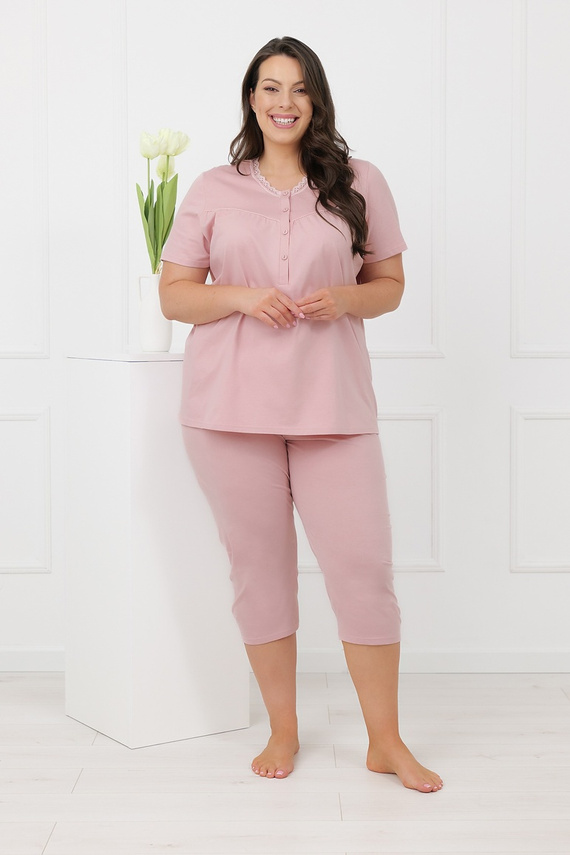 Hemaria Italian Fashion Damen-Baumwoll-Pyjama 3/4 Plus Size rosa