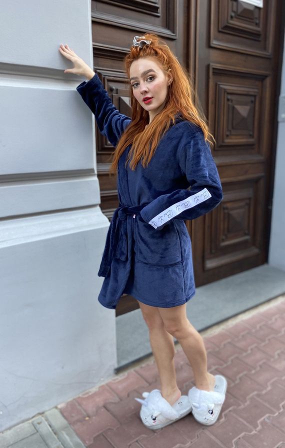 626 Abigail Damen Kurzer Morgenmantel Forex - navy blau