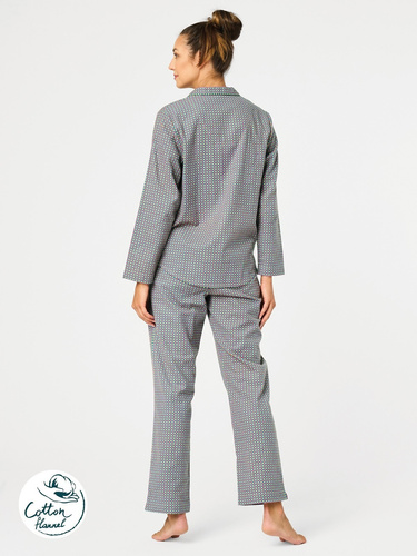 Damenpyjama LNS 429 Key Hahnentrittmuster – Baumwolle, langärmlig, geknöpft