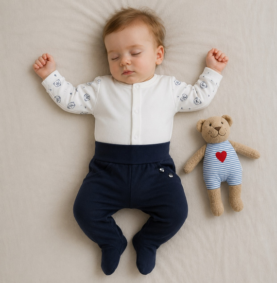 Mamatti Baby-Kaftan Weiß mit Bären, Baumwolle, mit Druckknöpfen