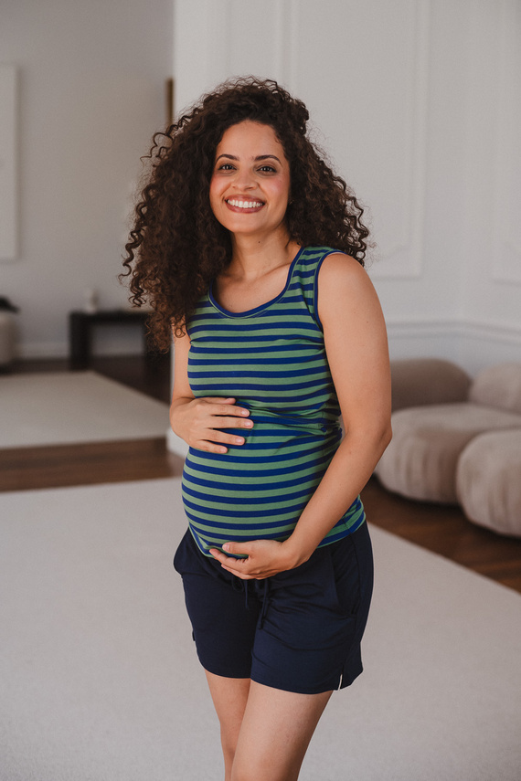 Milk&Love Milk Top Umstands- und Stillshirt mit Trägern, blau-grün gestreift
