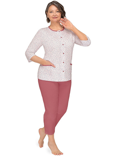 Kasia II 266 Martel-Pyjama, Burgund – Damen-Baumwollpyjama mit Knöpfen