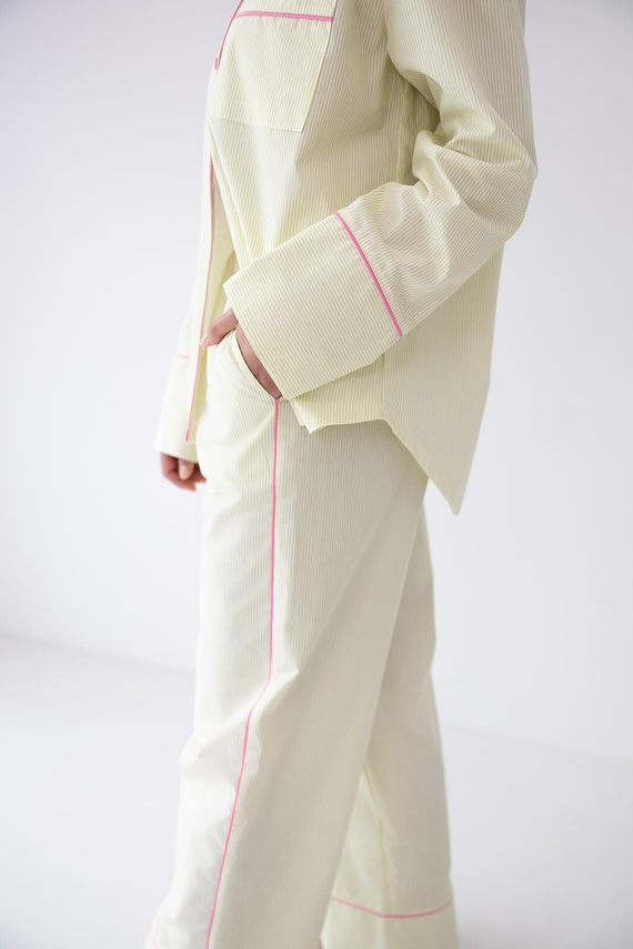 Damenpyjama Sensis Raven Limette – Baumwolle, Hemd mit Knöpfen + Hose