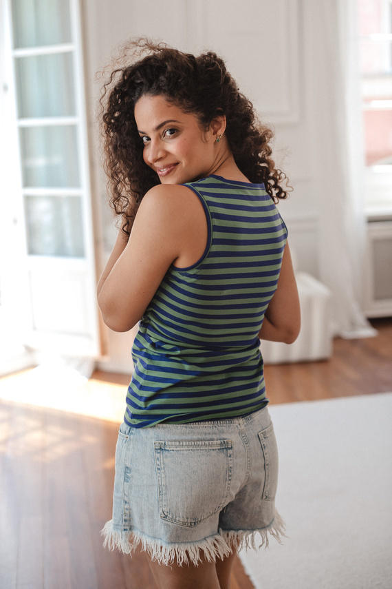 Milk&Love Milk Top Umstands- und Stillshirt mit Trägern, blau-grün gestreift