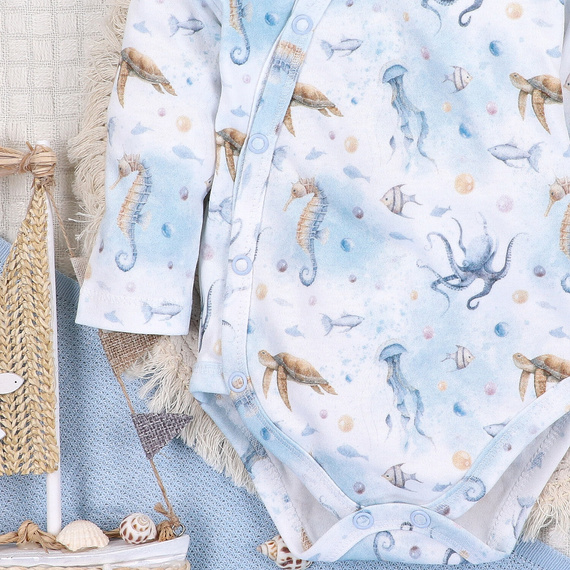 ABN-5441 Sea Of Joy Nini blauer Umschlag-Body – Bio-Baumwolle, für Babys
